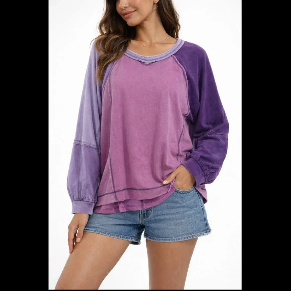 Blue Velvet Color Relax Fit Top in Purple Size Small - Picture 2 of 9